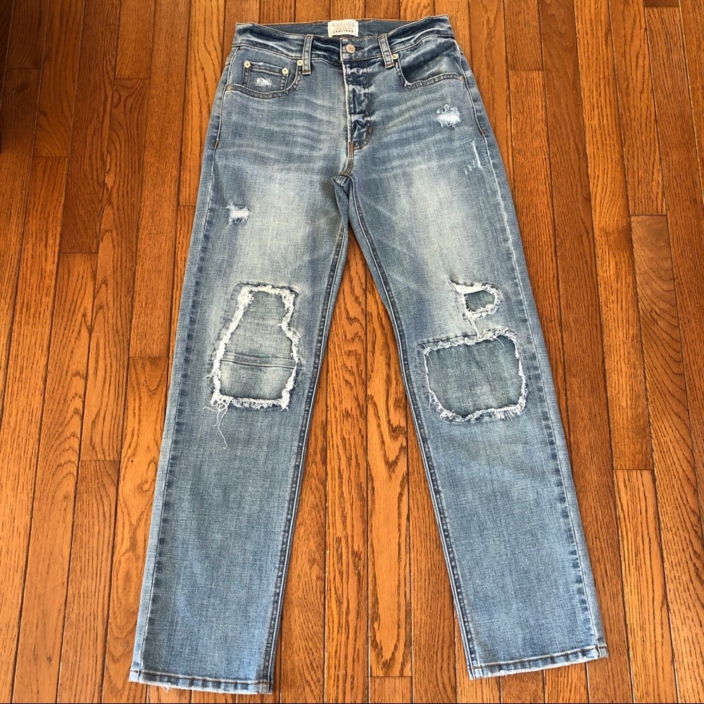 Jordache Heritage Straight Destroyed Stretch Blue Jeans Sz 25 Run Large